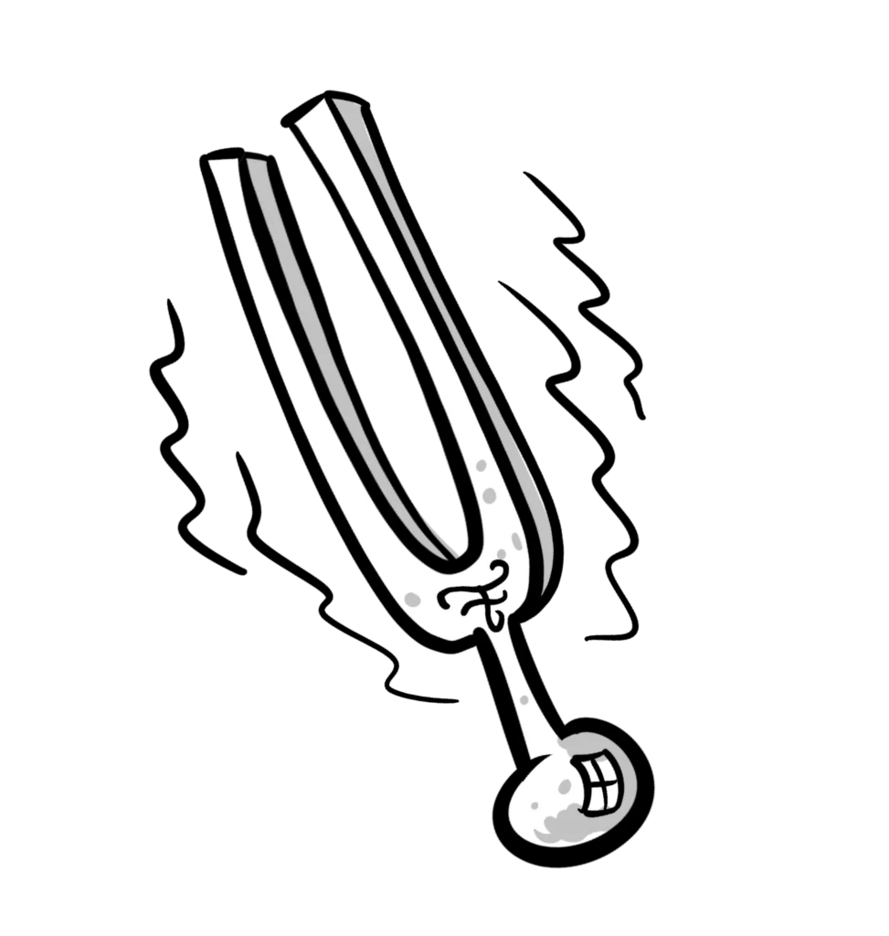 Stimmgabel mit menschlichen Profilen, symbolisiert Resonanz und emotionale Verbindung
